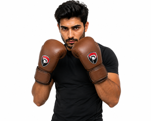 Guantes de Boxeo Verticales de Cuero Marrón Dumela International con Diseño de Logotipo Shield, Modelo DI-BG-07 - Product Image 3