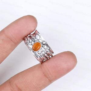 Vintage 925 Sterling Silver Plated Carnelian <b>Spinner</b> <b>Ring</b> for <b>Anxiety</b> Relief Boho Oval Red Agate Meditation Handmade Textured - Product Image 6