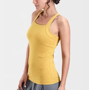Women's Custom Embroidered Logo Gym Crop Tank <b>Top</b> Breathable Eco-Friendly Cotton Knitted Ribbed Summer Solid Button Tassel - Product Image 2