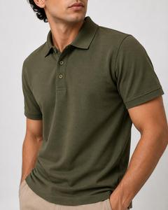 Camisa de Piqué de Manga Corta para Hombre, Color Verde Oliva, Casual, Transpirable, de Poliéster Tejido, Corte Regular, Personalizable ODM - Product Image 4