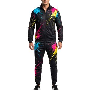 Ensemble de survêtements deux pièces pour homme en polyester respirant avec fermeture éclair, style dégradé par sublimation, coupe ajustée, pour la course et le sport - Product Image 3