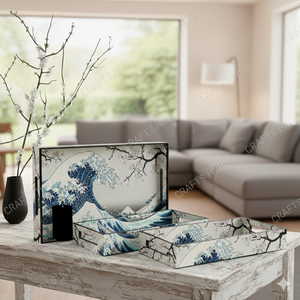 Juego de bandejas de MDF de lujo hechas a mano, acabado esmaltado, decoración elegante y duradera para el hogar, servicio de comedor multifunción pequeño/mediano/grande - Product Image 6