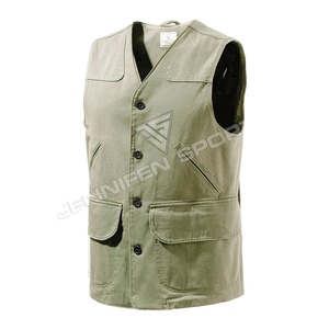 Classique hommes chasse gilet coquille matériel 100% coton tissu fermeture éclair fermeture poches latérales à l'intérieur étiquette tissée - Product Image 1