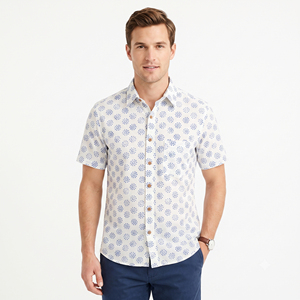 Camisa Casual de Algodón Estampada de Manga Corta para Hombre con Cuello Camisero, Transpirable, con Patrón Blanco y Azul, para Verano - Product Image 1