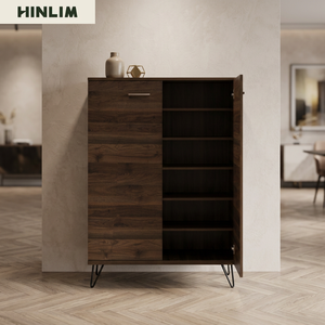 Modern Premium Durable <b>Walnut</b> Colour SAMOS Multi Function Cabinet <b>Slab</b> Scandinavian Design Laminated Board Metal Living Room - Product Image 3