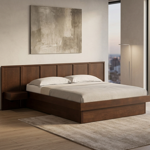 Graz Teak Queen/King Size Durable Eco-Friendly <b>Platform</b> <b>Bed</b> Frame Elegant Panel Headboard Modern Design for Refined Bedroom Home - Product Image 4