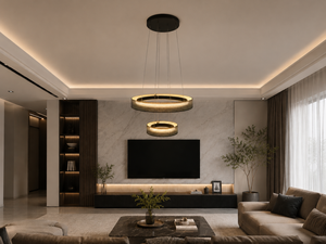 Modern LED Pendant Lamp Round Black Metal <b>Ring</b> Chandelier CCT 2200K - 3000K - 4000K, 28W for Living Room Ceiling Mount - Product Image 6