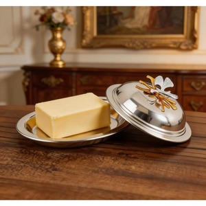 Gold Finished Butter Dish With <b>Butterfly</b> Design Lid Elegant Butter Storage Container Used For Serving Butter In A Luxurious Way - Product Image 2