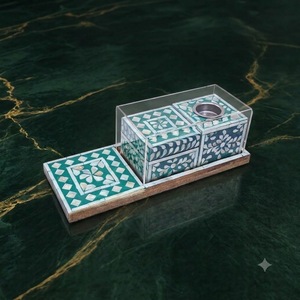 Ensemble brûleur de bakhoor avec plateau en nacre et couvercle en acrylique, fait main, écologique, pour l'Aïd Ramadan 2026 - Product Image 1