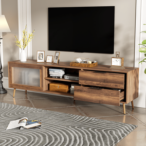 Moderno 75 + TV Console di intrattenimento centro 2 porte in vetro 2 cassetti 70 \ "Media Console da tavolo per soggiorno camera da letto - Product Image 3