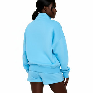 Women Oversized Half <b>Zip</b> Sweatshirt Set Custom Logo Tracksuit 2 Piece Shorts Set Casual Fleece Pullover Hoodie Set - Product Image 2