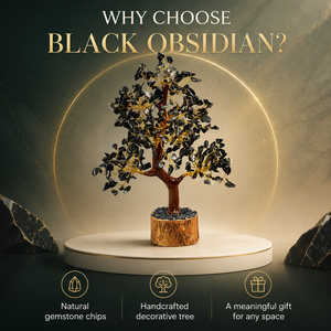 Figurine d'arbre en obsidienne faite à la main avec fil doré, décoration Feng Shui pour la maison, objet d'art de collection, marque SOULWISE du Maharashtra - Product Image 4