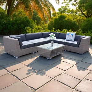 Ensemble de canapés d'extérieur en rotin PE tissé à la main de luxe PRSF-C-TH5-HR, en forme de L, meubles de jardin avec coussins et table - Product Image 1