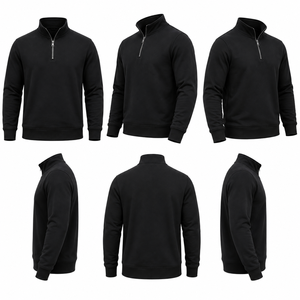 Men's Black <b>Quarter</b> <b>Zip</b> Knit <b>Sweater</b> Regular Fit Stand Collar Long Sleeve Solid Color Winter Wear Front Logo Breathable - Product Image 1