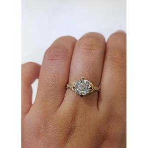 <b>Cushion</b> Cut Diamond Engagement <b>Ring</b> Solid Yellow Gold Vintage Art Deco Style Engraved Milgrain Pave Band Ornate Antique Bridal - Product Image 1