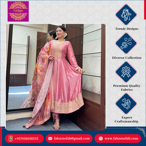 Vestido Anarkali FABZONE de Color Rosa Pastel, Ligero, de Seda Romana, Elegante, Tradicional, para Bodas, Pantalón Largo hasta el Suelo, Holgado - Product Image 4