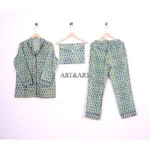 Conjunto de Pijamas Elegantes y Lujosos con Estampado Floral para Mujer, Pijama de Algodón Suave de Alta Calidad, Vestido de Dama de Honor, Ropa de Dormir con Estampado de Bloques - Product Image 2