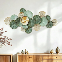 Décoration murale en métal en forme de feuille de lotus 3D, faite à la main, décoration murale botanique pour salon, chambre, entrée, intérieur, extérieur, accent moderne pour la maison