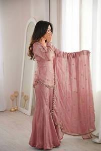 Costume Anarkali traditionnel indien pakistanais rose pour femmes avec dupatta brodé, coupe ample, extensible, longueur au sol, vêtements décontractés - Product Image 5