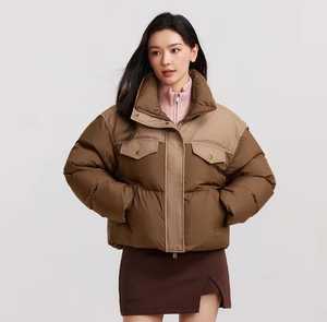 Blouson d'hiver unisexe à capuche et col montant, matelassé, en toile et polyester, coupe-vent, fermeture éclair frontale, décontracté, coupe régulière, color block - Product Image 5