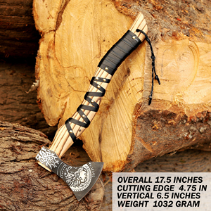 Hacha Vikinga de Acero al Carbono Forjada a Mano, Mango de Madera de Fresno Personalizado OEM, Hacha con Cuchilla Afilada y Funda de Cuero, Hacha para Camping y Bushcraft - Product Image 2