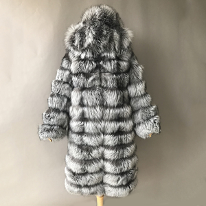 Wholesale High Quality <b>Men's</b> Winter Genuine Silver Fox Fur Trench Coat <b>Long</b> Hooded Thick Breathable Eco-Friendly - Product Image 1