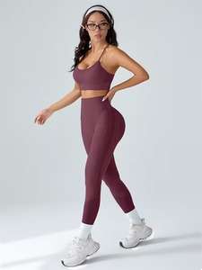 Ensemble de yoga décontracté 2 pièces pour femme : Soutien-gorge de sport à bretelles et Legging d'entraînement taille haute texturé losanges, léger et athlétique - Product Image 5