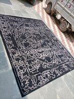 Tapis FAF CARPET de luxe, contemporain, abstrait, floral, tissé, argenté, noir, en coton doux, à poils longs, organique, moderne, pour salon