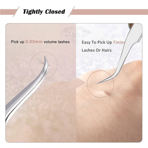 Pinces à épiler en acier inoxydable pour extensions de cils, kits d'outils de maquillage, applicateur de cils, durable, réutilisable, option de logo personnalisé, personnalisable - Product Image 2