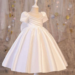 Robe de Princesse de Luxe en Satin Haut de Gamme pour Filles de 1 à 12 Ans, Élégante Robe de Bal à Manches Bouffantes avec Corsage en Tulle et Grand Nœud au Dos - Product Image 3
