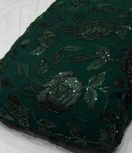 Tissu brodé perlé personnalisé, tissu à sequins, tissu dentelle, tissu organza pour kaftan, abaya, robe, textile, exportateur et acheteur en gros - Product Image 2