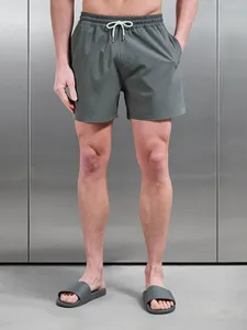 Shorts de Baño para Hombre de Color Sólido con Bolsillos, Cierre con Cordón, Secado Rápido, Tejido de Poliéster, Shorts Casuales de Playa - Product Image 1