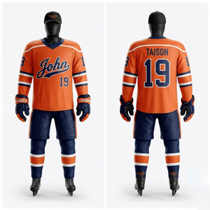 Jersey de Hockey sobre Hielo de Malla de Poliéster de 240g de Calidad Premium, Naranja y Azul Marino, Transpirable, con Impresión Personalizada por Transferencia de Calor, Anti-UV - Product Image 1