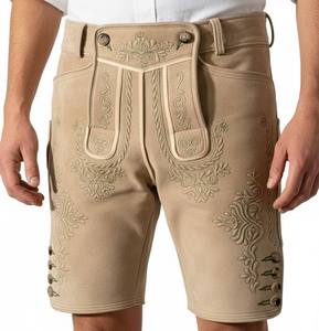 Shorts mi-longs traditionnels pour hommes en laine légère unie brodée avec cordon de serrage, idéaux pour l'été et les festivals en extérieur - Product Image 2