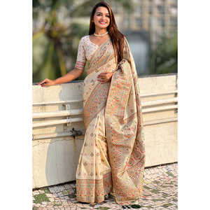 Sari en soie de Cachemire Pashmina avec broderie Zari, vêtements indiens et pakistanais, marque Elite Weaves, 700g - Product Image 4