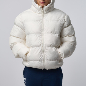 High Quality White Custom Puffer Jacket Removable Hood <b>Bubble</b> <b>Coat</b> Mens Winter Best Selling Light Color Puffer Jackets - Product Image 1
