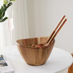 Round Wooden Salad & Dinner Serving Bowl Handmade Modern Eco-Friendly Wedding Reusable for Party Kitchen - Product Image 1