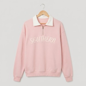 เสื้อสเวตเชิ้ตผ้าฟลีซสีเหลืองแบบซิป ¼ ตัวสำหรับผู้หญิงภาคใต้ คอปกพับ แขนยาวปกติ สวมใส่สบายๆ ในฤดูใบไม้ร่วง มีโลโก้ด้านหน้า บุซับใน - Product Image 6