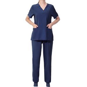 Ensemble deux pièces pour femmes, hauts à manches courtes à col en V, pantalon de jogging, ensemble de blouses médicales élastiques à séchage rapide pour infirmières - Product Image 1