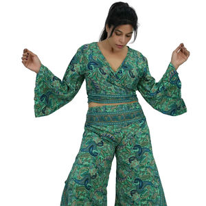 Conjunto de Dos Piezas de Poliéster Estampado Paisley, Camisa y Pantalones Casuales - Product Image 1