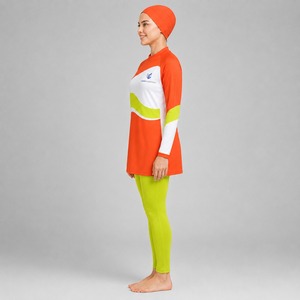 Ensemble de burkini 2 pièces modeste pour femme, coupe haute, en Spandex/Polyester, avec logo frontal, respirant - Product Image 2