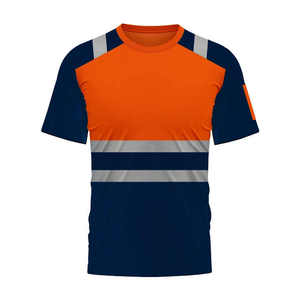 Men's High Visibility Reflective Eco-Friendly Breathable Short Sleeve T-Shirt Solid Color Blocked Quick Dry Knitted <b>Canvas</b> - Product Image 2