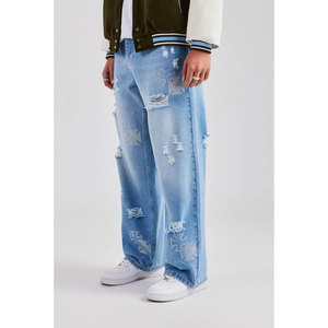 Pantalon en jean baggy OEM pour homme, coupe décontractée, jambe droite, décontracté, ample, en denim délavé, confortable - Product Image 3
