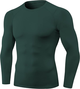 <b>Men</b> Long Sleeve <b>Compression</b> <b>Shirt</b> Solid Dark Green Knitted Slim Fit O-Neck Sporty Quick Dry Athletic Wear <b>compression</b> <b>Shirts</b> - Product Image 1