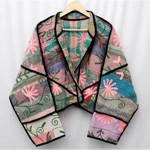 Chaqueta Acolchada de Retazos Hecha a Mano, Manga Larga, Exterior de Algodón, Otoño, para Mujer, Vintage, con Detalles Bordados, Corta - Product Image 5
