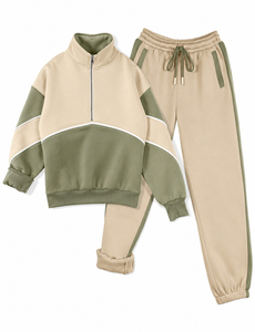 Conjunto Deportivo de Algodón 100% para Mujer, Estilo Casual de Invierno, Sudadera con Cuello Alto y Media Cremallera, Pantalones Jogger - Product Image 3