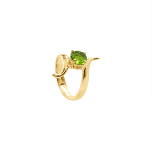 Peridot <b>Statement</b> <b>Ring</b> 6mm Round Checker Cut Handmade Gold Plated Gemstone <b>Ring</b>, August Birthstone Green <b>Ring</b>, Bold Boho Jewelry - Product Image 1