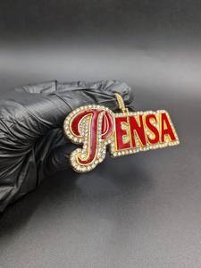 Pendentif PENSA personnalisable avec nom, en moissanite et émail rouge, pour fête, rappeur, hip-hop, en argent sterling 925, bijoux fins, pendentifs et breloques - Product Image 4