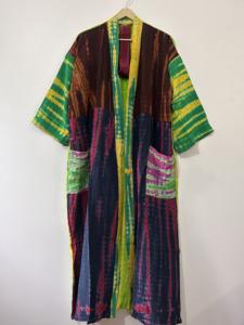 ชุดกิโมโนผ้าไหมย้อมสีแบบทำมือ แต่งผ้าแบบแพทช์เวิร์ค สไตล์วินเทจ ชุดคลุมยาว - Product Image 4