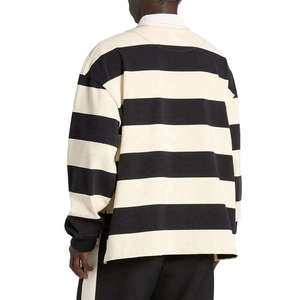 Custom Men's Embroidery Patch Logo Knitted Rugby Shirt Casual Oversized Long Sleeve 100% Cotton Breathable Striped <b>Polo</b> - Product Image 3